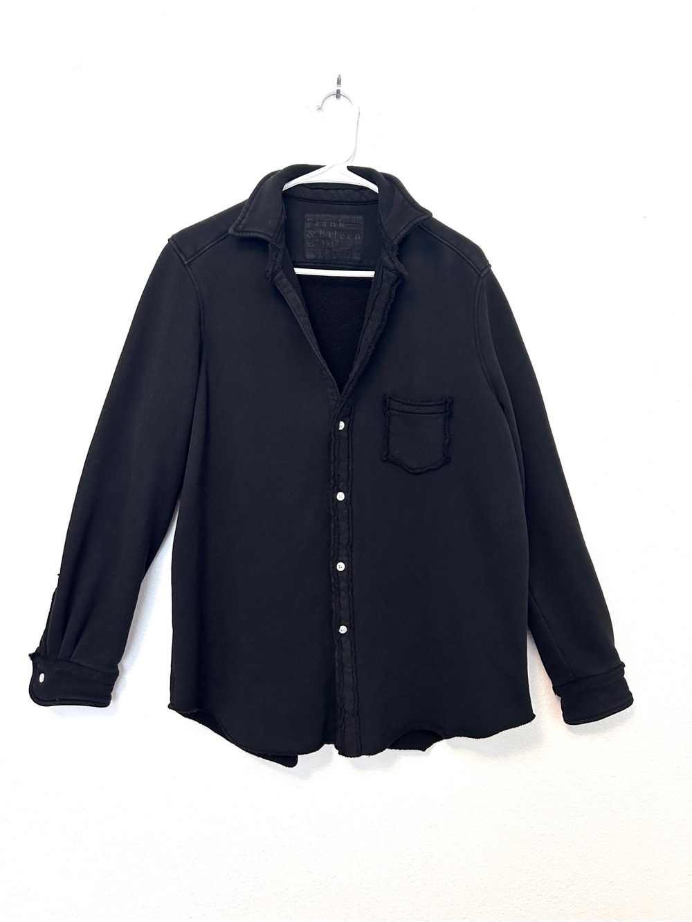 Frank & Eileen Triple Fleece Relaxed Button Up Shirt Raw Edge Black Size Large - Picture 3 of 13